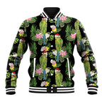 Aussie Santa Budgie Christmas Baseball Jacket Black Parakeet Tropical Floral