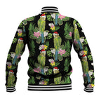 Aussie Santa Budgie Christmas Baseball Jacket Black Parakeet Tropical Floral