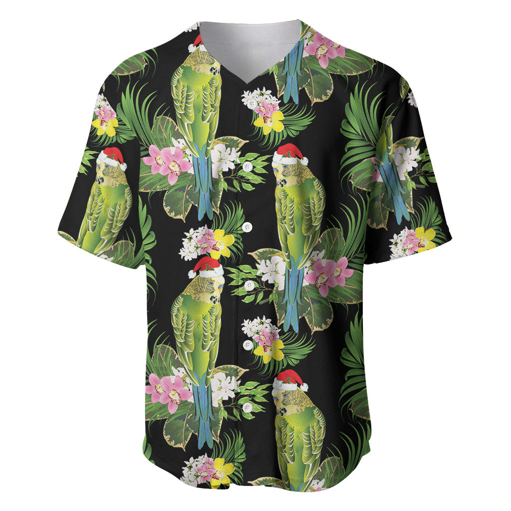 Aussie Santa Budgie Christmas Baseball Jersey Black Parakeet Tropical Floral