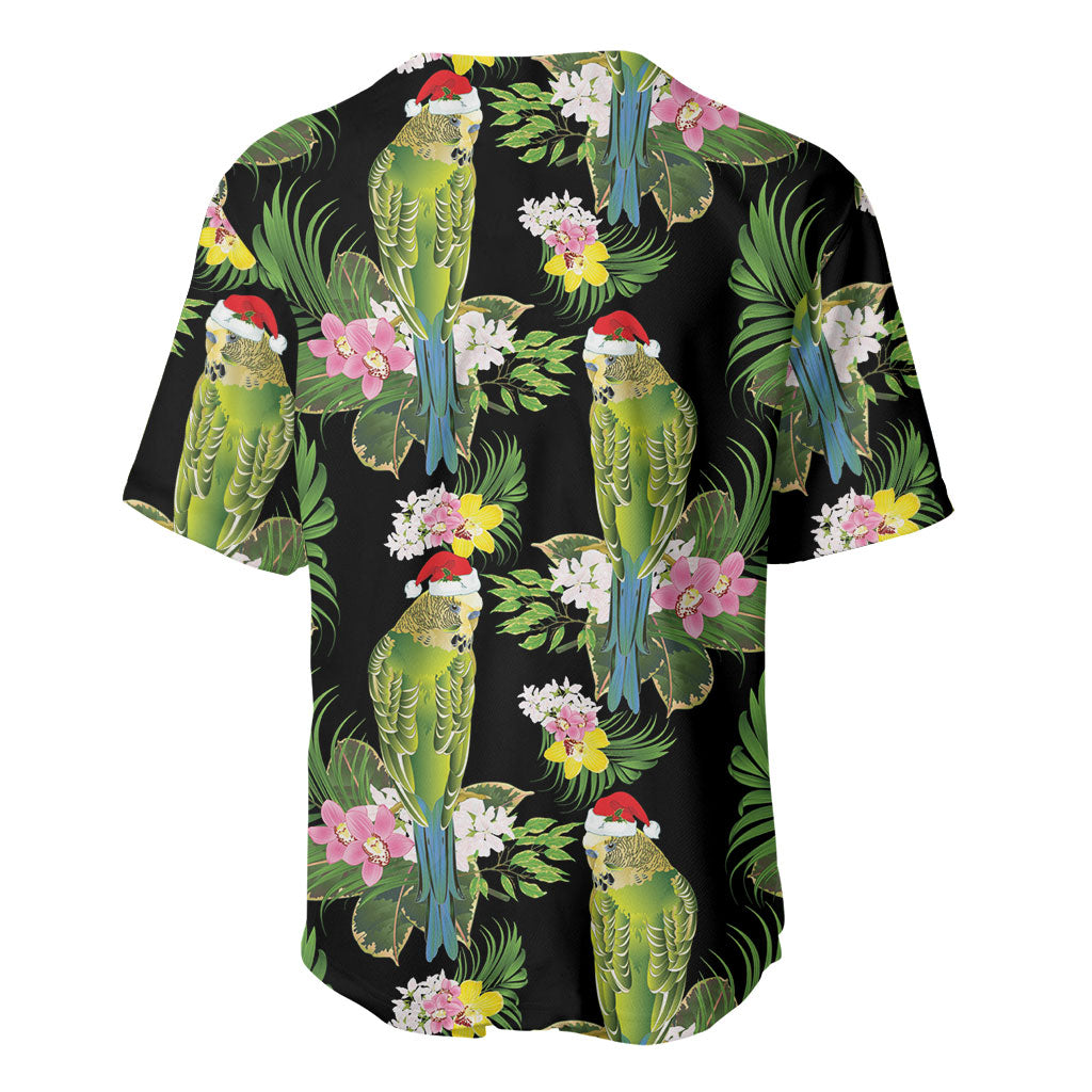 Aussie Santa Budgie Christmas Baseball Jersey Black Parakeet Tropical Floral