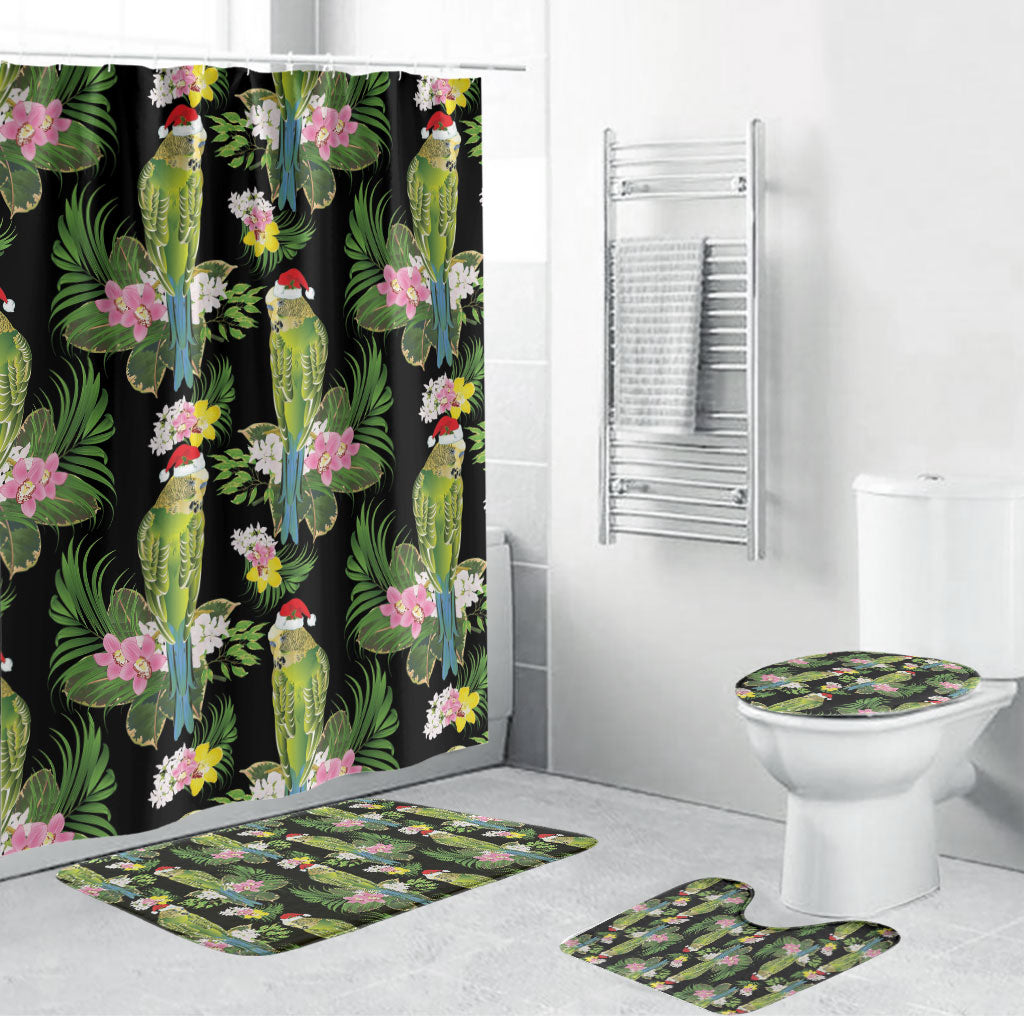 Aussie Santa Budgie Christmas Bathroom Set Black Parakeet Tropical Floral