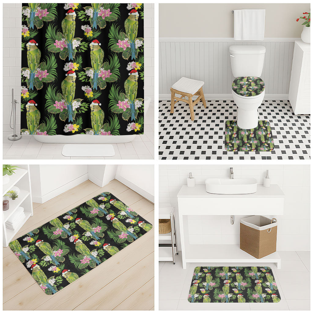 Aussie Santa Budgie Christmas Bathroom Set Black Parakeet Tropical Floral