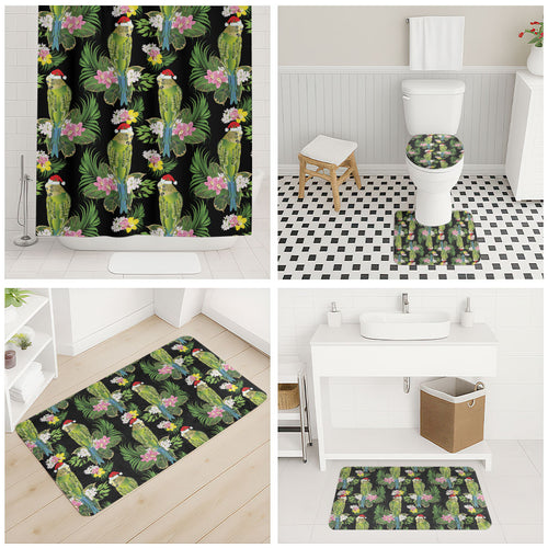Aussie Santa Budgie Christmas Bathroom Set Black Parakeet Tropical Floral