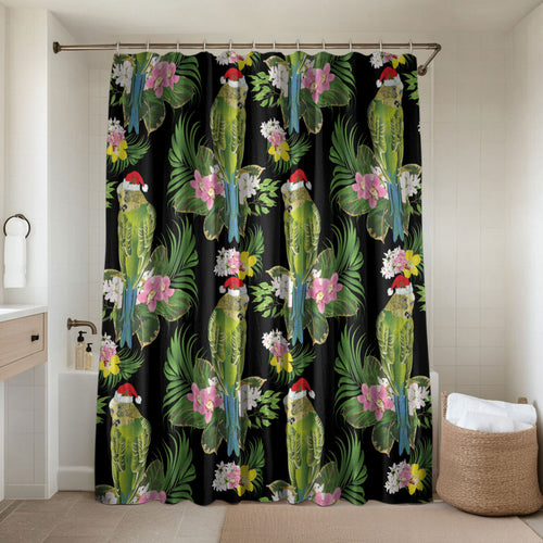 Aussie Santa Budgie Christmas Bathroom Set Black Parakeet Tropical Floral