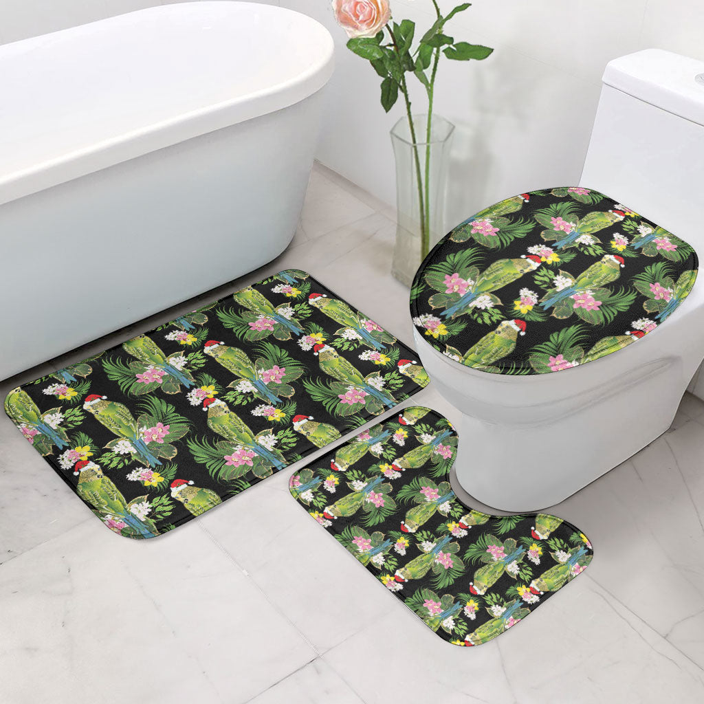 Aussie Santa Budgie Christmas Bathroom Set Black Parakeet Tropical Floral