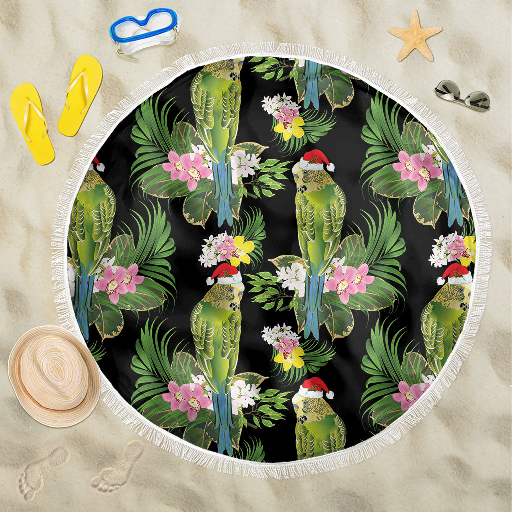 Aussie Santa Budgie Christmas Beach Blanket Black Parakeet Tropical Floral