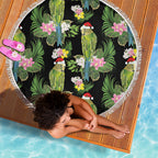 Aussie Santa Budgie Christmas Beach Blanket Black Parakeet Tropical Floral