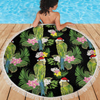 Aussie Santa Budgie Christmas Beach Blanket Black Parakeet Tropical Floral
