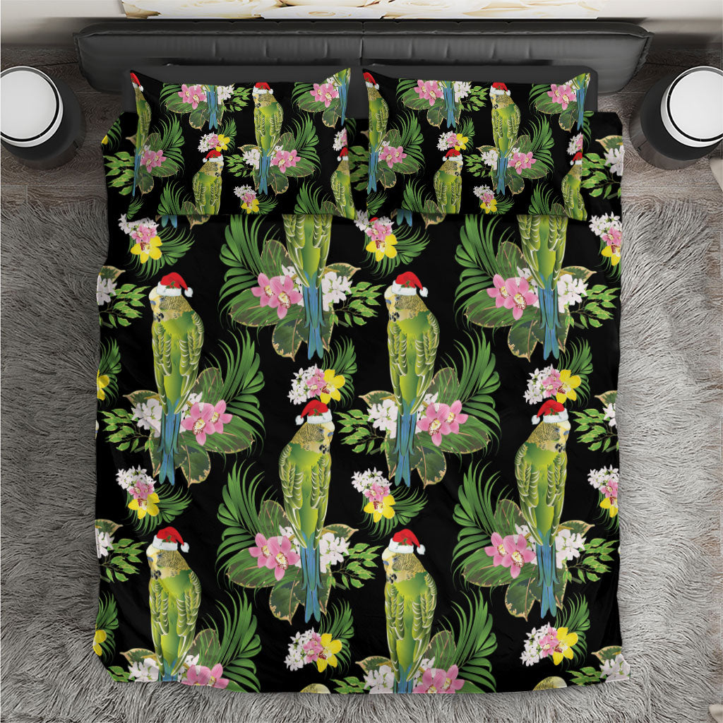 Aussie Santa Budgie Christmas Bedding Set Black Parakeet Tropical Floral
