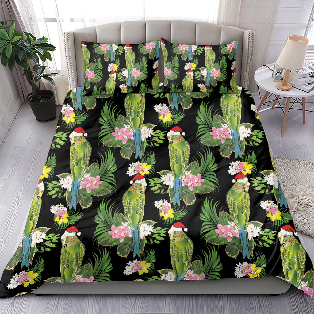Aussie Santa Budgie Christmas Bedding Set Black Parakeet Tropical Floral