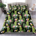 Aussie Santa Budgie Christmas Bedding Set Black Parakeet Tropical Floral
