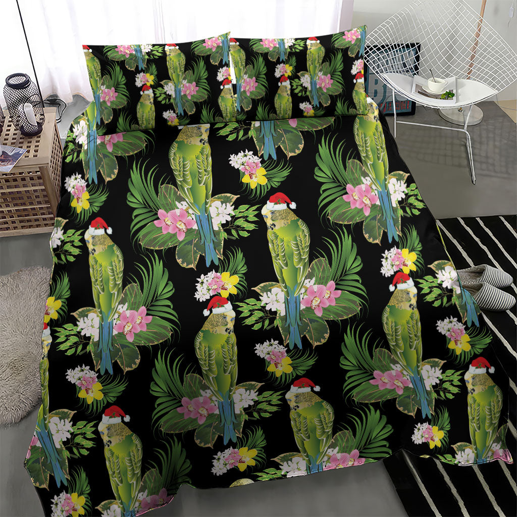 Aussie Santa Budgie Christmas Bedding Set Black Parakeet Tropical Floral