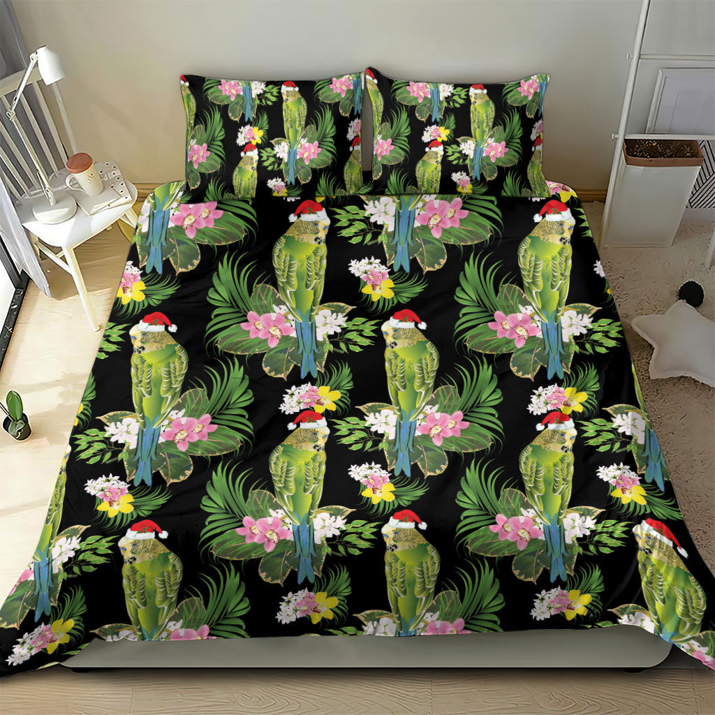 Aussie Santa Budgie Christmas Bedding Set Black Parakeet Tropical Floral
