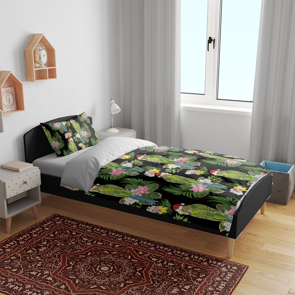 Aussie Santa Budgie Christmas Bedding Set Black Parakeet Tropical Floral