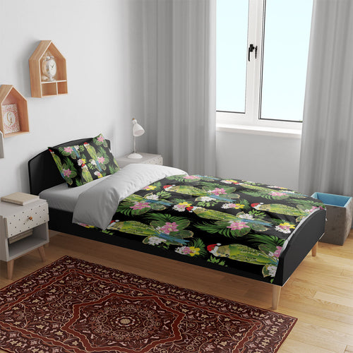 Aussie Santa Budgie Christmas Bedding Set Black Parakeet Tropical Floral