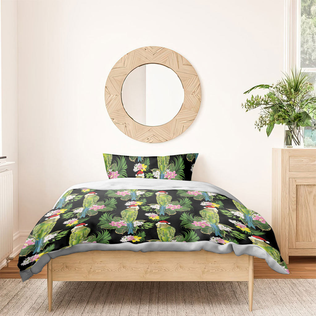 Aussie Santa Budgie Christmas Bedding Set Black Parakeet Tropical Floral