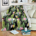 Aussie Santa Budgie Christmas Blanket Black Parakeet Tropical Floral