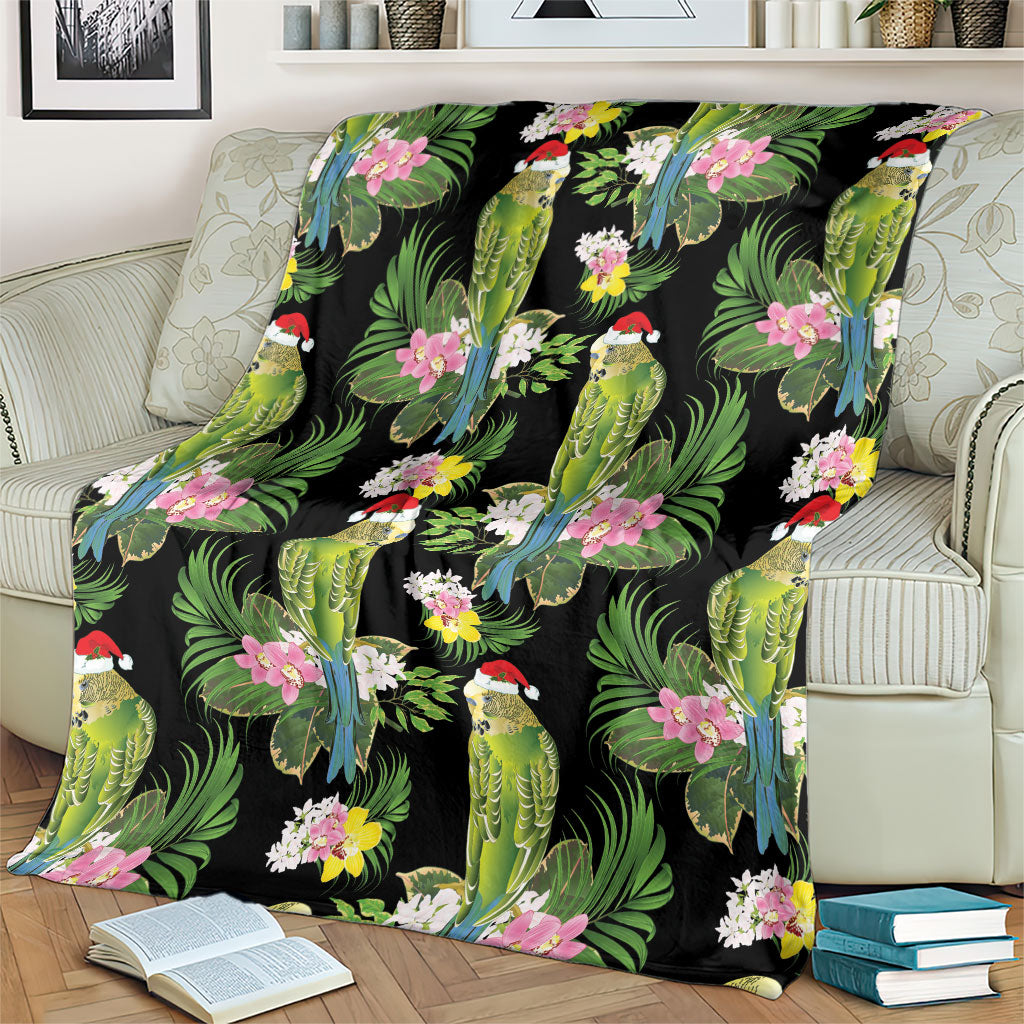 Aussie Santa Budgie Christmas Blanket Black Parakeet Tropical Floral