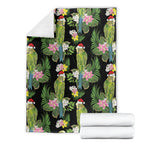 Aussie Santa Budgie Christmas Blanket Black Parakeet Tropical Floral