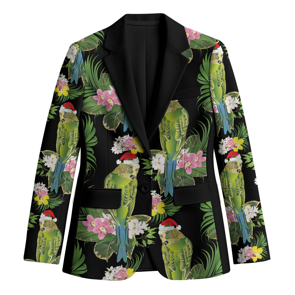 Aussie Santa Budgie Christmas Blazer Black Parakeet Tropical Floral