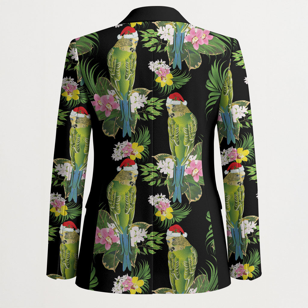 Aussie Santa Budgie Christmas Blazer Black Parakeet Tropical Floral