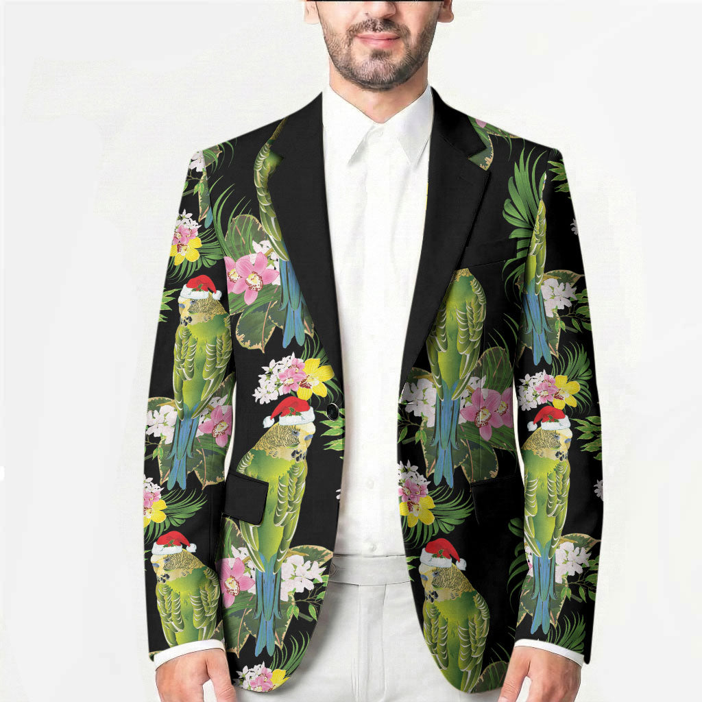 Aussie Santa Budgie Christmas Blazer Black Parakeet Tropical Floral