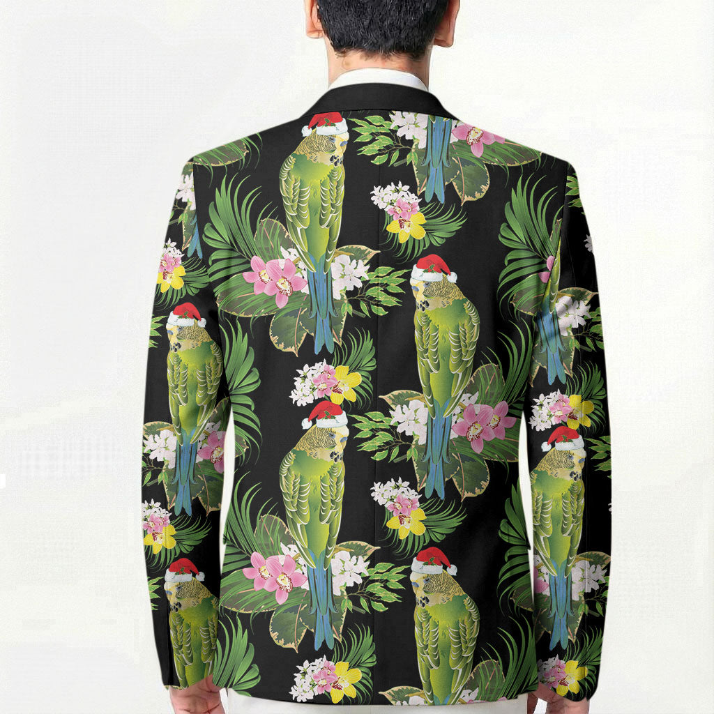 Aussie Santa Budgie Christmas Blazer Black Parakeet Tropical Floral
