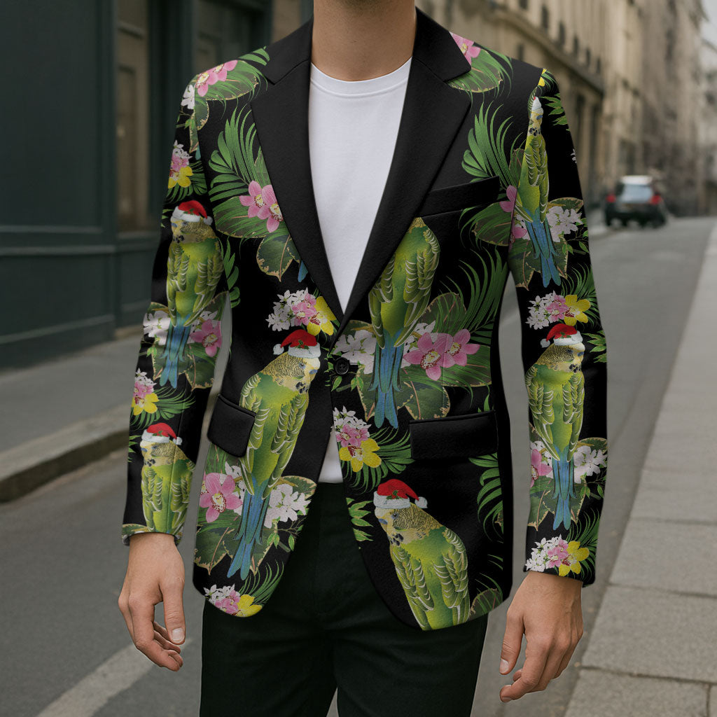 Aussie Santa Budgie Christmas Blazer Black Parakeet Tropical Floral