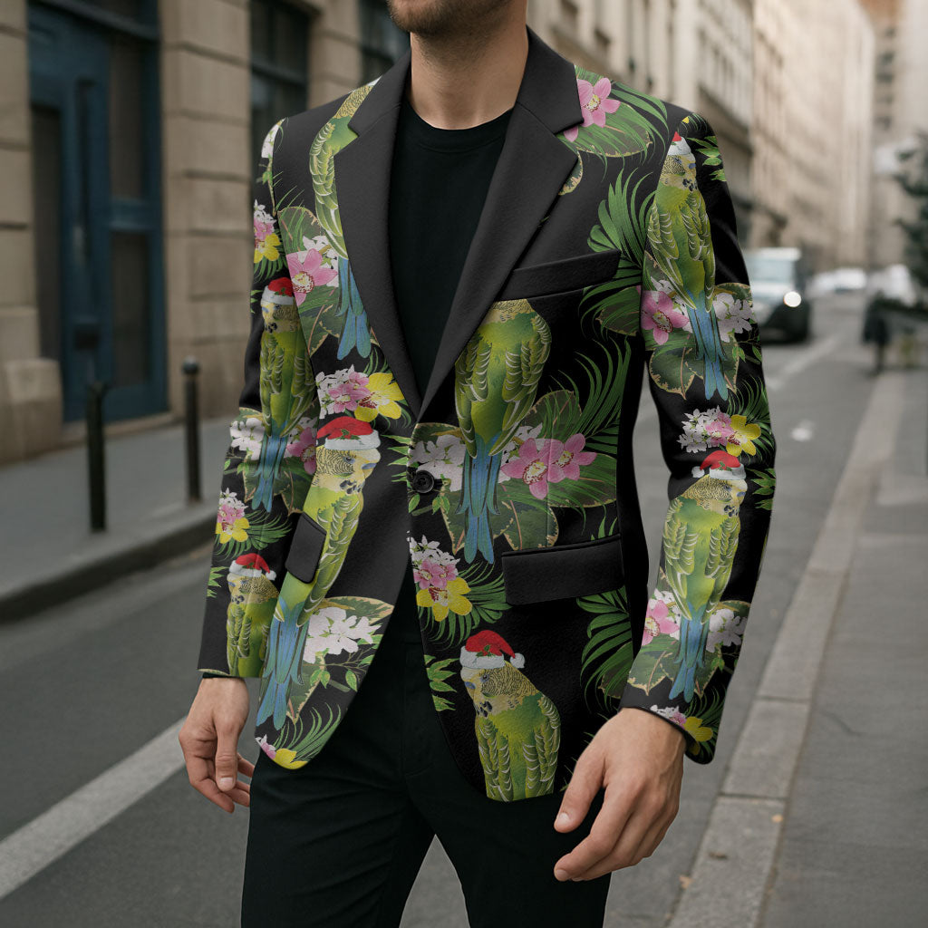 Aussie Santa Budgie Christmas Blazer Black Parakeet Tropical Floral