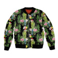 Aussie Santa Budgie Christmas Bomber Jacket Black Parakeet Tropical Floral