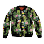 Aussie Santa Budgie Christmas Bomber Jacket Black Parakeet Tropical Floral