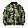 Aussie Santa Budgie Christmas Bomber Puffer Jacket Black Parakeet Tropical Floral