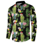 Aussie Santa Budgie Christmas Button Sweatshirt Black Parakeet Tropical Floral