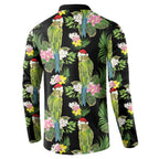 Aussie Santa Budgie Christmas Button Sweatshirt Black Parakeet Tropical Floral