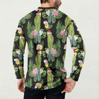 Aussie Santa Budgie Christmas Button Sweatshirt Black Parakeet Tropical Floral