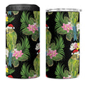 Aussie Santa Budgie Christmas 4 in 1 Can Cooler Tumbler Black Parakeet Tropical Floral