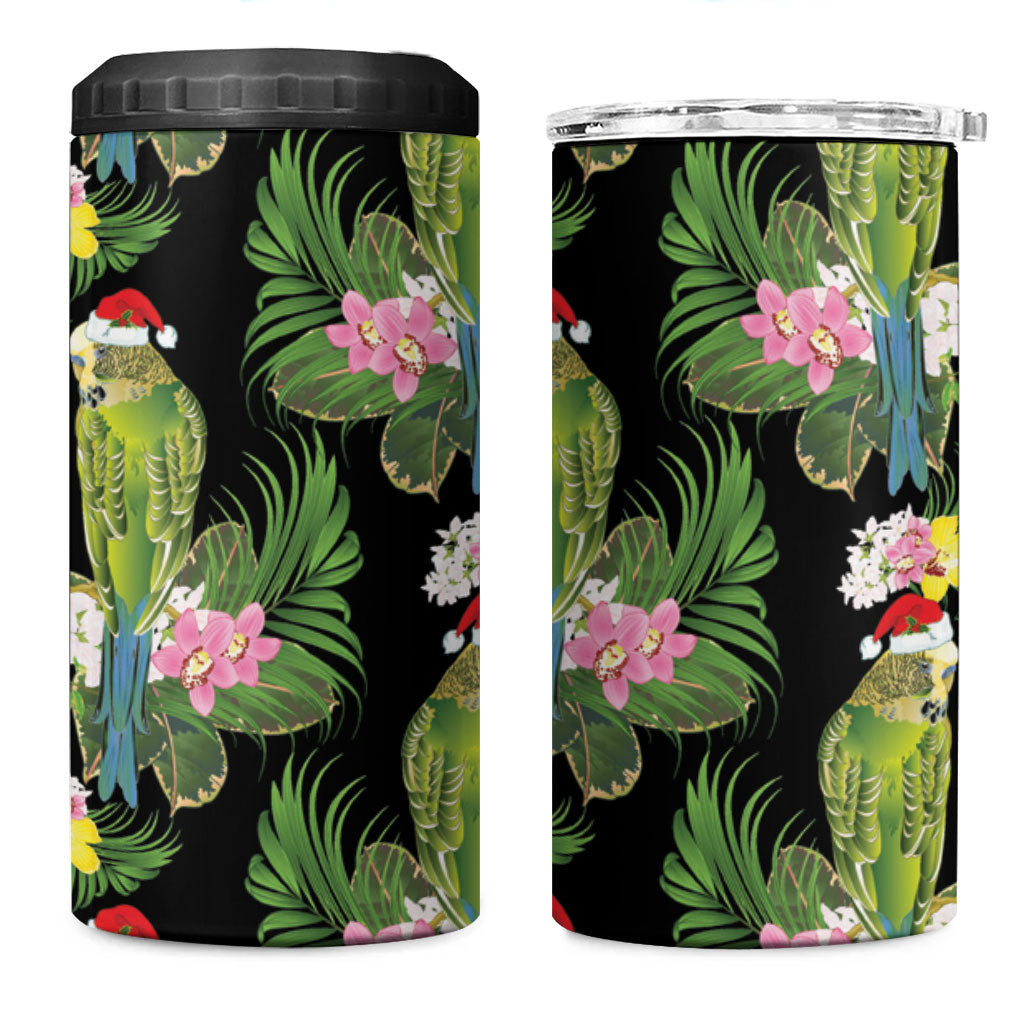 Aussie Santa Budgie Christmas 4 in 1 Can Cooler Tumbler Black Parakeet Tropical Floral