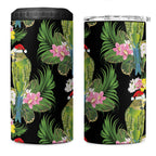 Aussie Santa Budgie Christmas 4 in 1 Can Cooler Tumbler Black Parakeet Tropical Floral