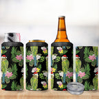 Aussie Santa Budgie Christmas 4 in 1 Can Cooler Tumbler Black Parakeet Tropical Floral