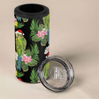 Aussie Santa Budgie Christmas 4 in 1 Can Cooler Tumbler Black Parakeet Tropical Floral