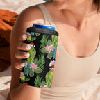 Aussie Santa Budgie Christmas 4 in 1 Can Cooler Tumbler Black Parakeet Tropical Floral