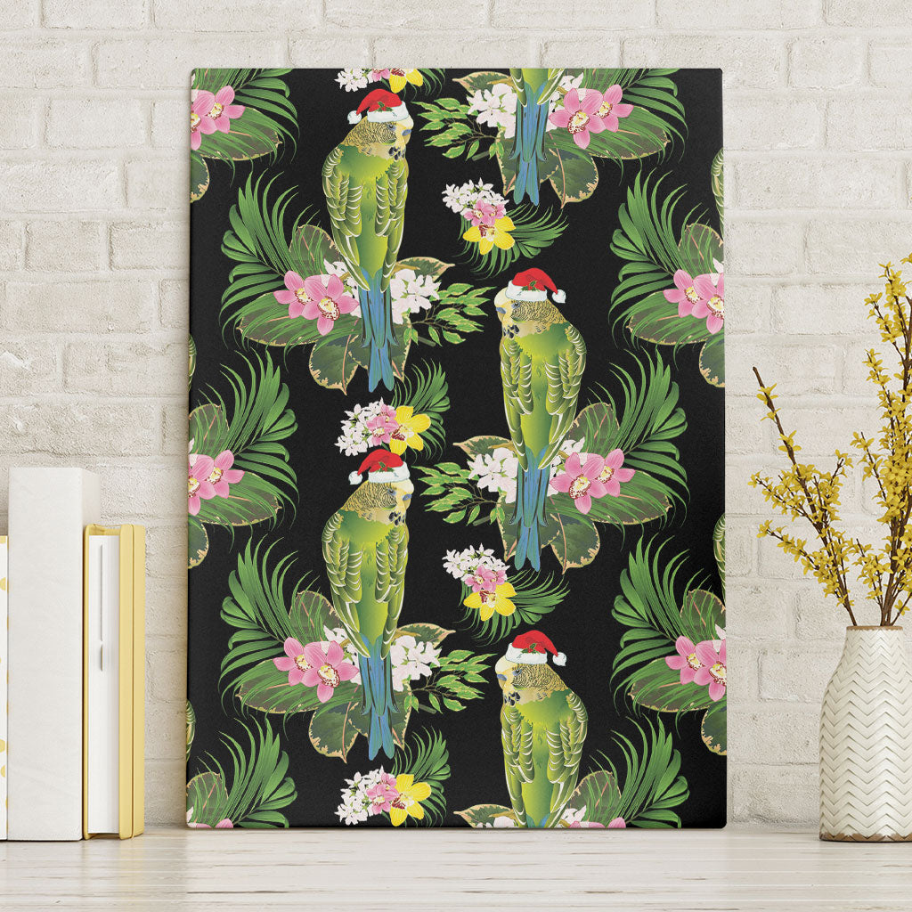 Aussie Santa Budgie Christmas Canvas Wall Art Black Parakeet Tropical Floral