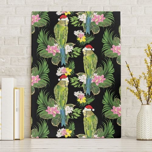 Aussie Santa Budgie Christmas Canvas Wall Art Black Parakeet Tropical Floral
