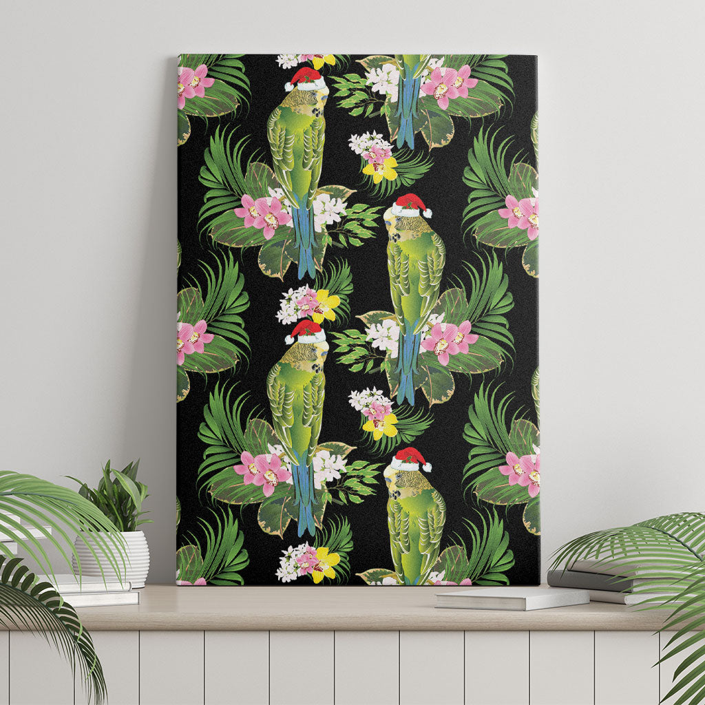 Aussie Santa Budgie Christmas Canvas Wall Art Black Parakeet Tropical Floral