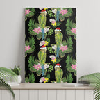 Aussie Santa Budgie Christmas Canvas Wall Art Black Parakeet Tropical Floral