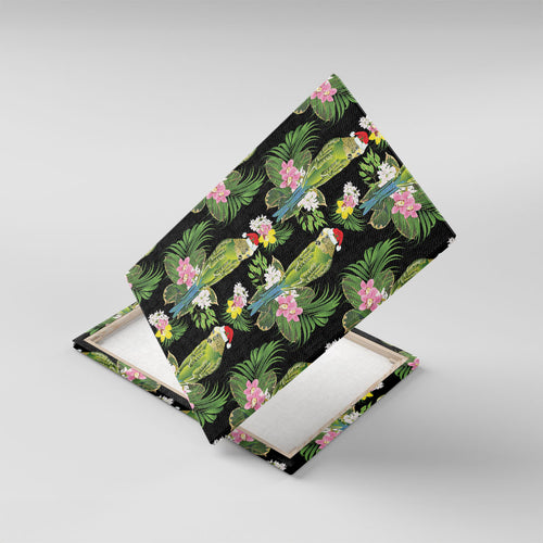 Aussie Santa Budgie Christmas Canvas Wall Art Black Parakeet Tropical Floral