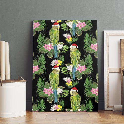 Aussie Santa Budgie Christmas Canvas Wall Art Black Parakeet Tropical Floral