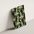 Aussie Santa Budgie Christmas Canvas Wall Art Black Parakeet Tropical Floral