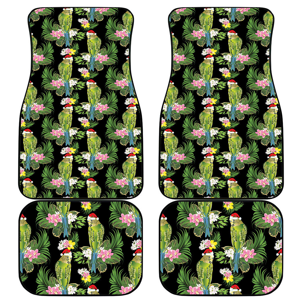 Aussie Santa Budgie Christmas Car Mats Black Parakeet Tropical Floral