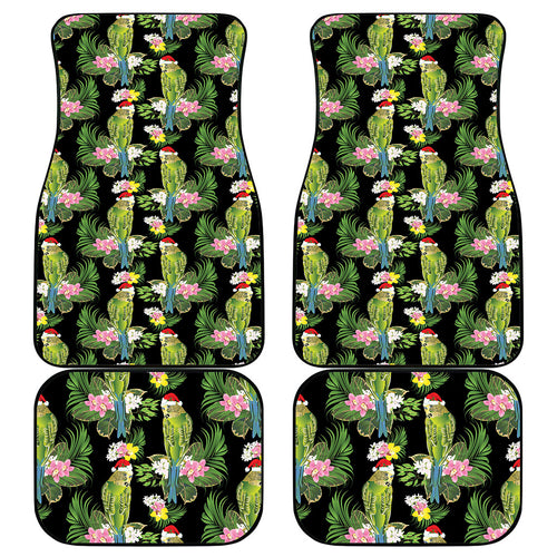 Aussie Santa Budgie Christmas Car Mats Black Parakeet Tropical Floral